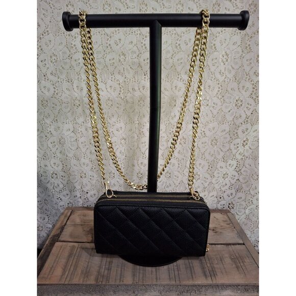 NWOT Daisy Fuentes Small Black Quilted Purse Wallet With Gold Chain - Picture 3 of 10